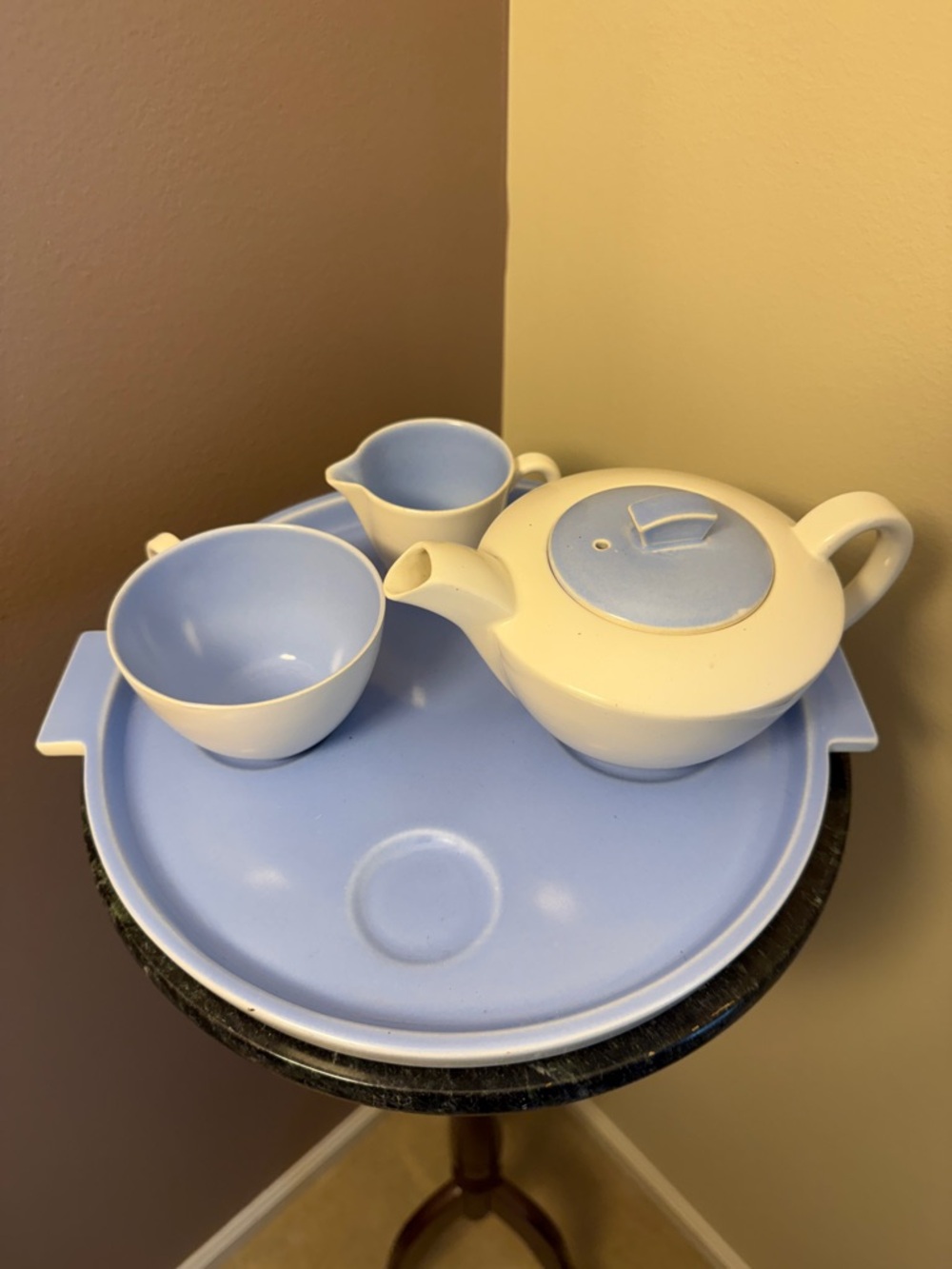 Vintage Poole Pottery Bachelor Tea set in Sky Blue & Seagull White -C84